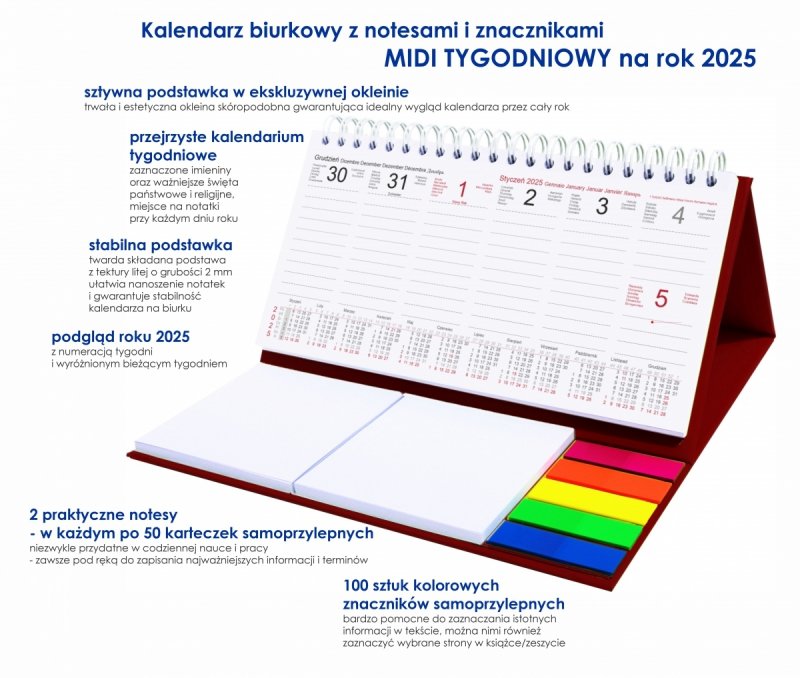 opis kalendarza biurkowego na rok 2025