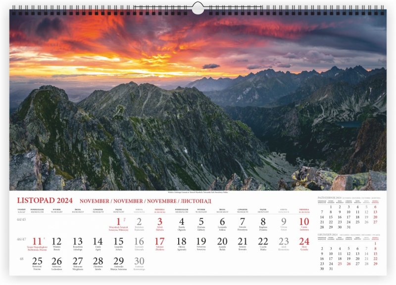 Kalendarz ścienny wieloplanszowy Tatry 2024 - listopad 2024