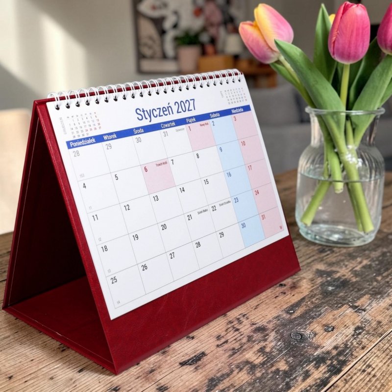 Kalendarz 2027 PLANO stojący na twardej podstawce