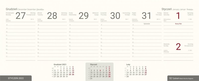 Kalendarium tygodniowe kalendarza biurkowego na rok szkolny 2021/2022