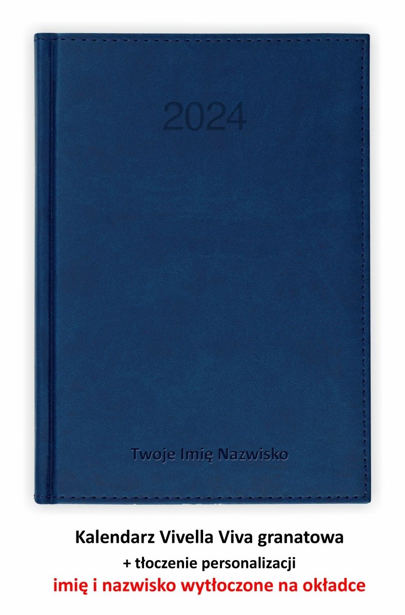 Kalendarz książkowy 2024 A5 z tłoczoną personalizacją granatowy