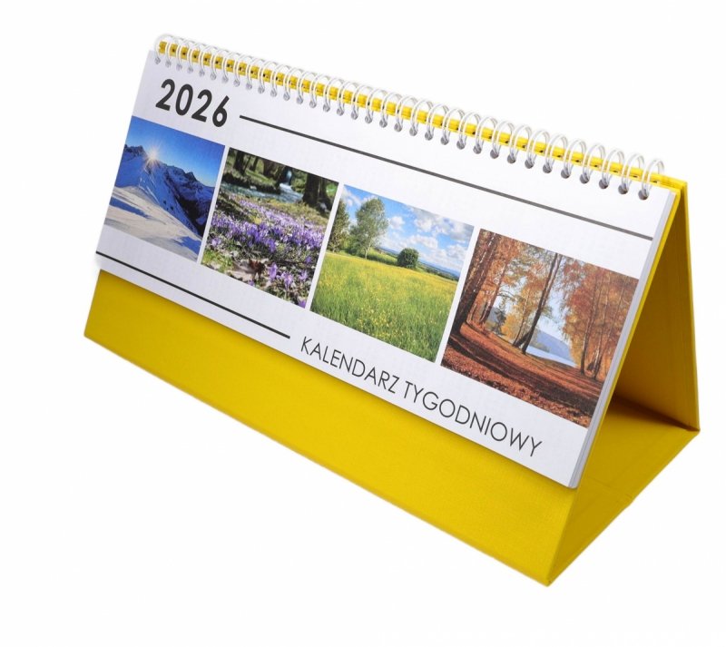 Kalendarz biurkowy stojący na podstawce TYGODNIOWY PREMIUM 2026 żółty