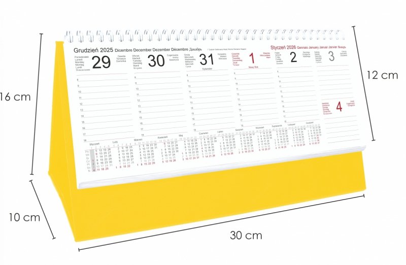 Wymiary kalendarza tygodniowego na rok 2026