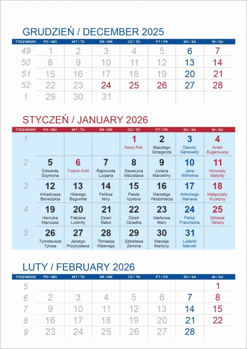 Kalendarz biurkowy z notesem i znacznikami TOP 3-miesięczny 2026 biały