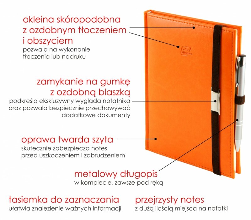 Notes A4 z długopisem w skóropodobnej okleinie z ozdobnym tłoczeniem 