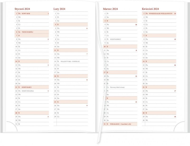 kalendarz książkowy 2024 z planem roku