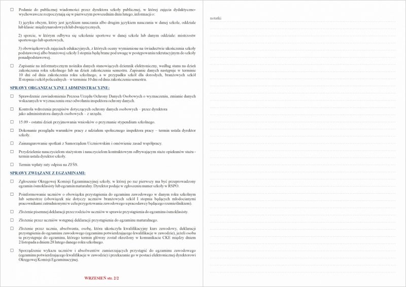zadania dyrektora szkoły z miejscem na notatki