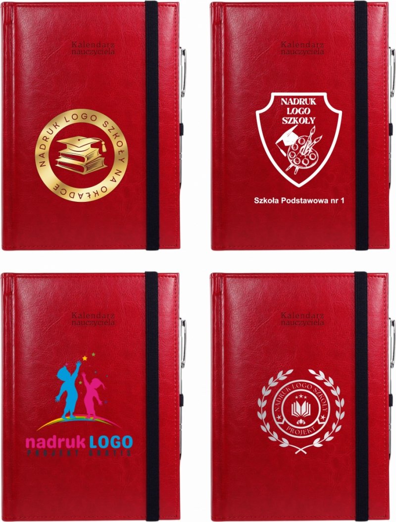 kalendarz książkowy z logo szkoły na okładce