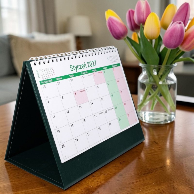 Kalendarz 2027 PLANO stojący na twardej podstawce