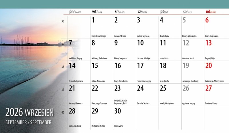 kalendarz z widokiem miesięczny na rok 2026
