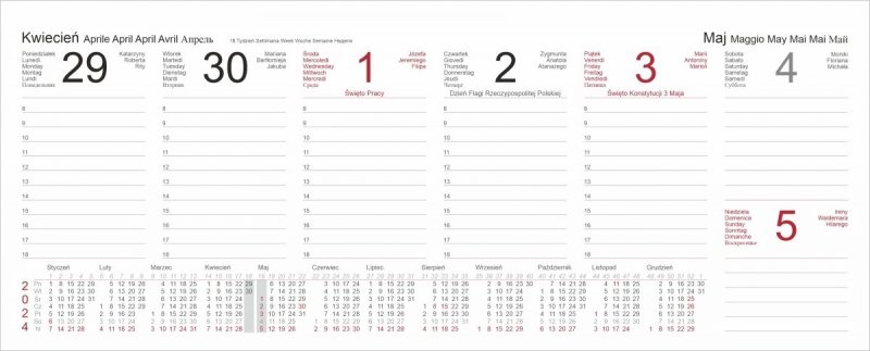 Kalendarium tygodniowe 2024 do kalendarza biurowego - kwiecień 