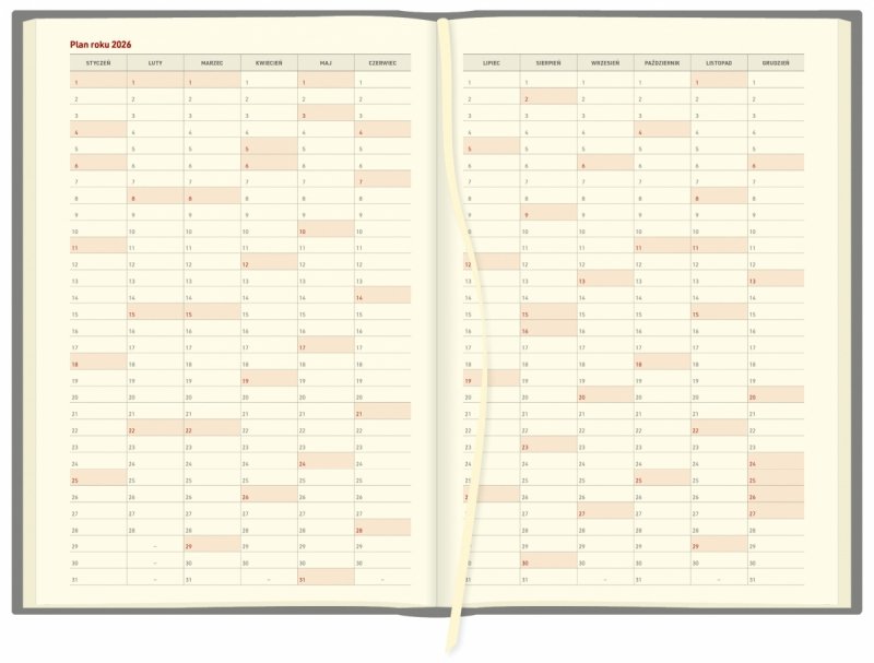 plan roku 2026 w kalendarzu B5 tygodniowym