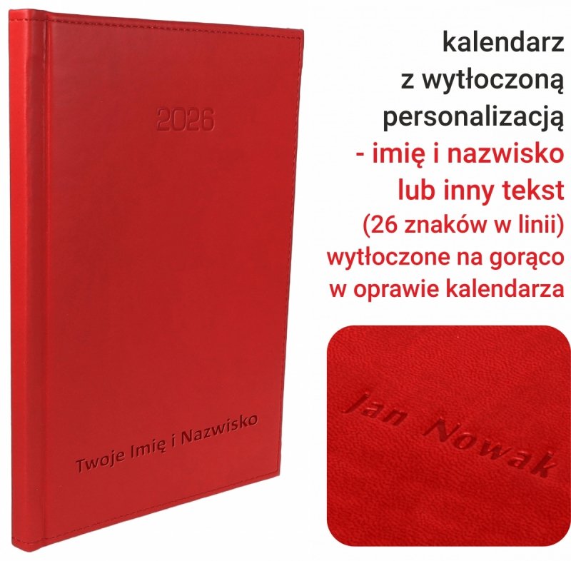 kalendarz książkowy A5 tygodniowy na rok 2026 z tłoczoną personalizacją