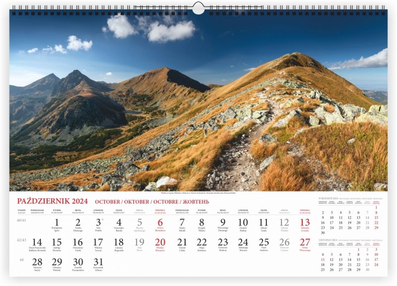 Kalendarz ścienny wieloplanszowy Tatry 2024 - październik 2024