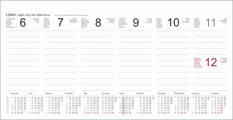 Kalendarz biurkowy z notesami i znacznikami MIDI TYGODNIOWY 2026 szary