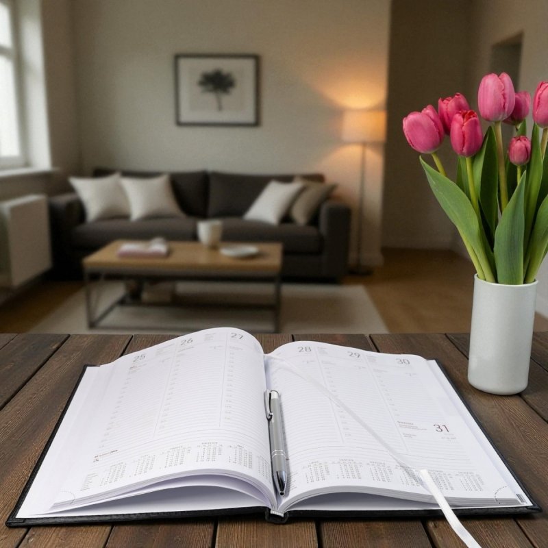 Kalendarz książkowy 2026 B5 tygodniowy papier biały drukowane registry oprawa ALUMINIUM czarna