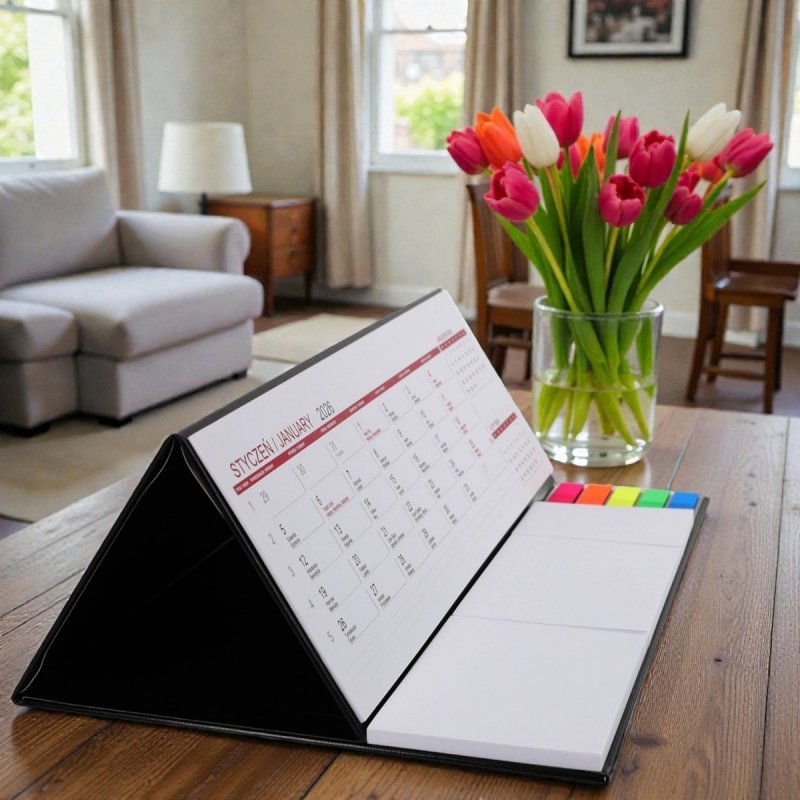 Kalendarz biurkowy z notesami i znacznikami samoprzylepnymi MAXI 2026 różowy