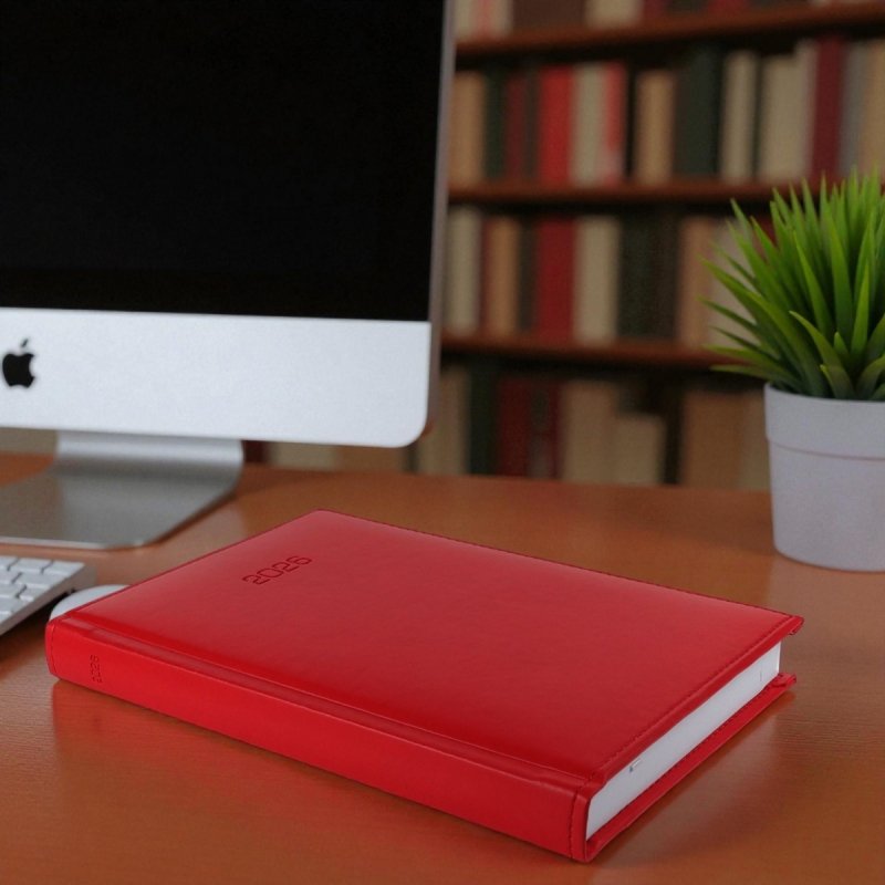 Kalendarz książkowy 2026 B5 dzienny papier biały drukowane registry oprawa VIVELLA EXCLUSIVE czerwona