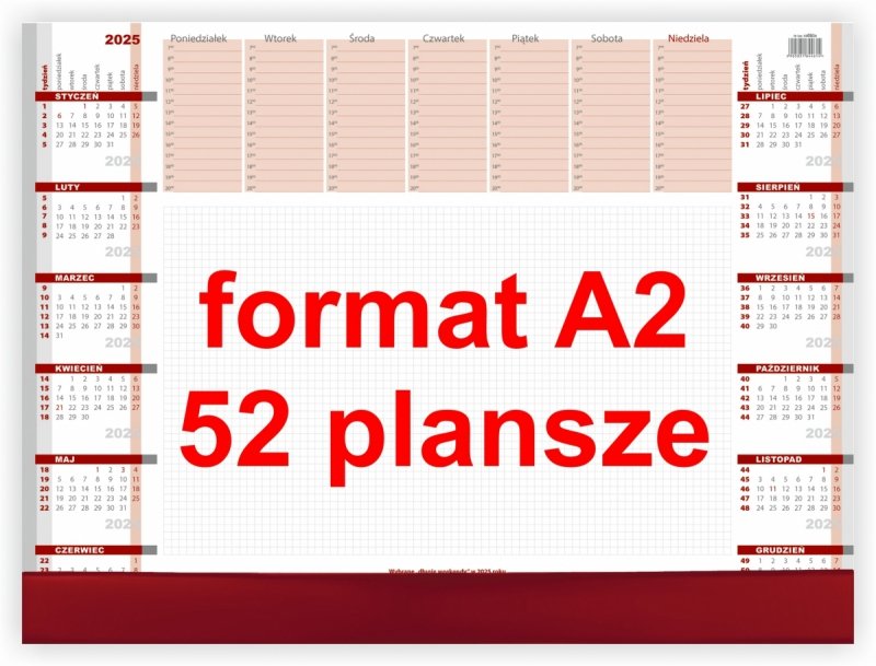 wymiary biuwarów A2 z 52 planszami na rok 2025