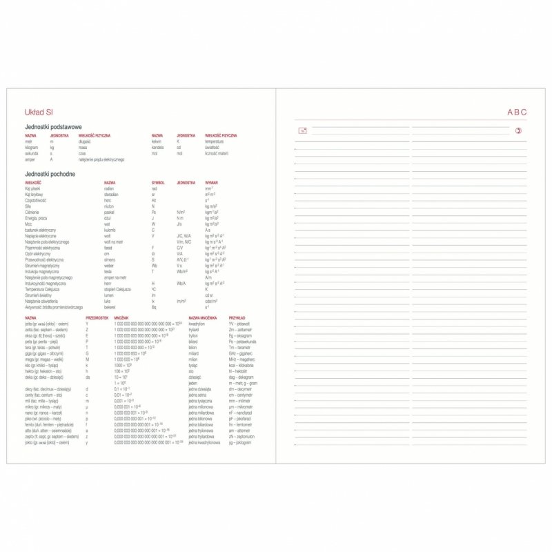 układ SI oraz notes teleadresowy w kalendarzu na rok 2026