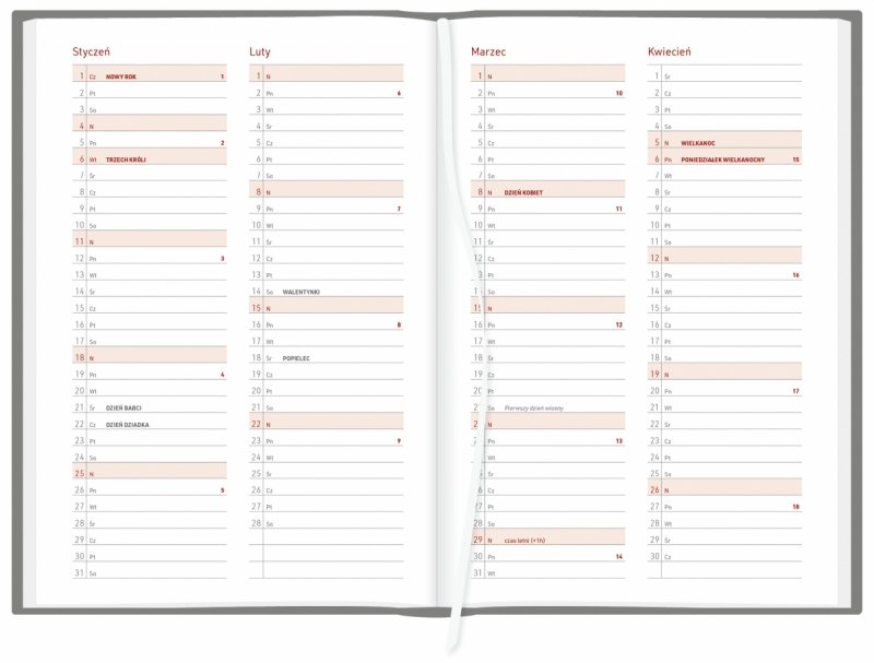 skrócone miesiące roku 2026 z miejscem na krótkie zapiski