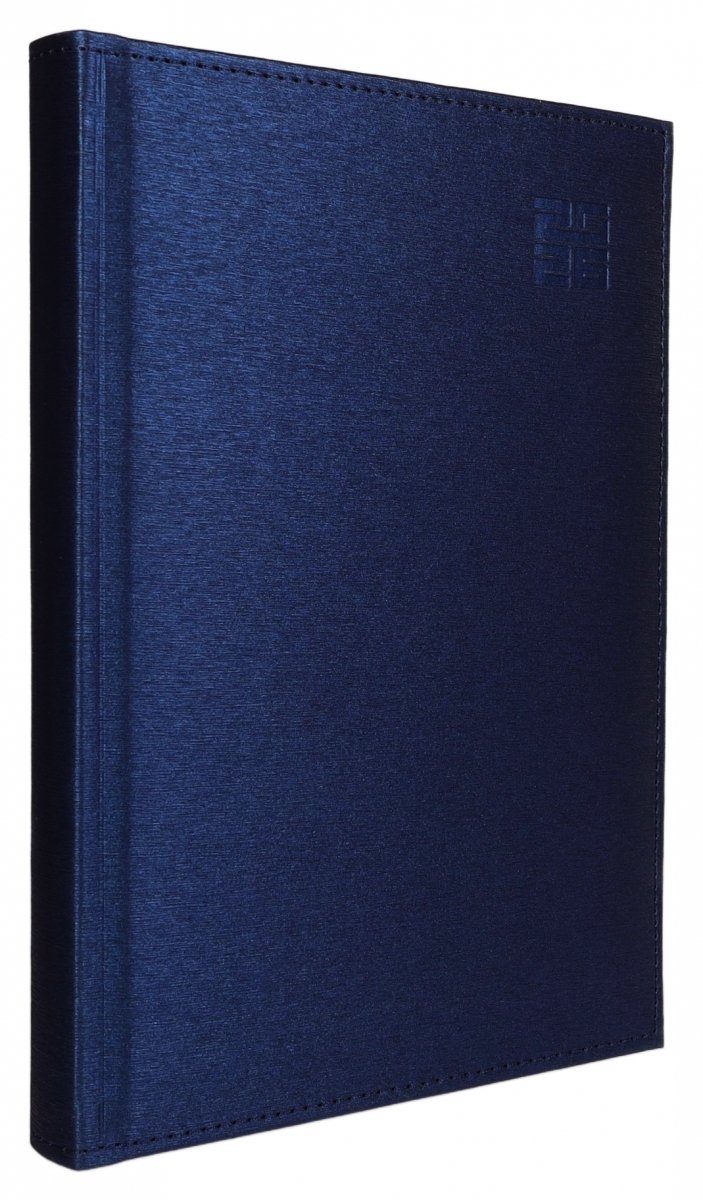 Kalendarz książkowy 2026 A4 dzienny papier biały drukowane registry oprawa ALUMINIUM granatowa