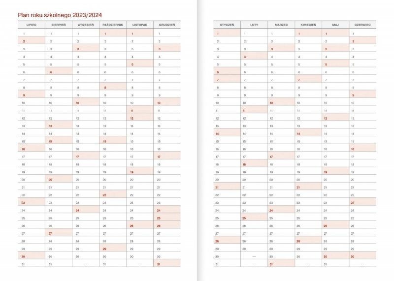 kalendarz z planem roku szkolnego 2023/2024
