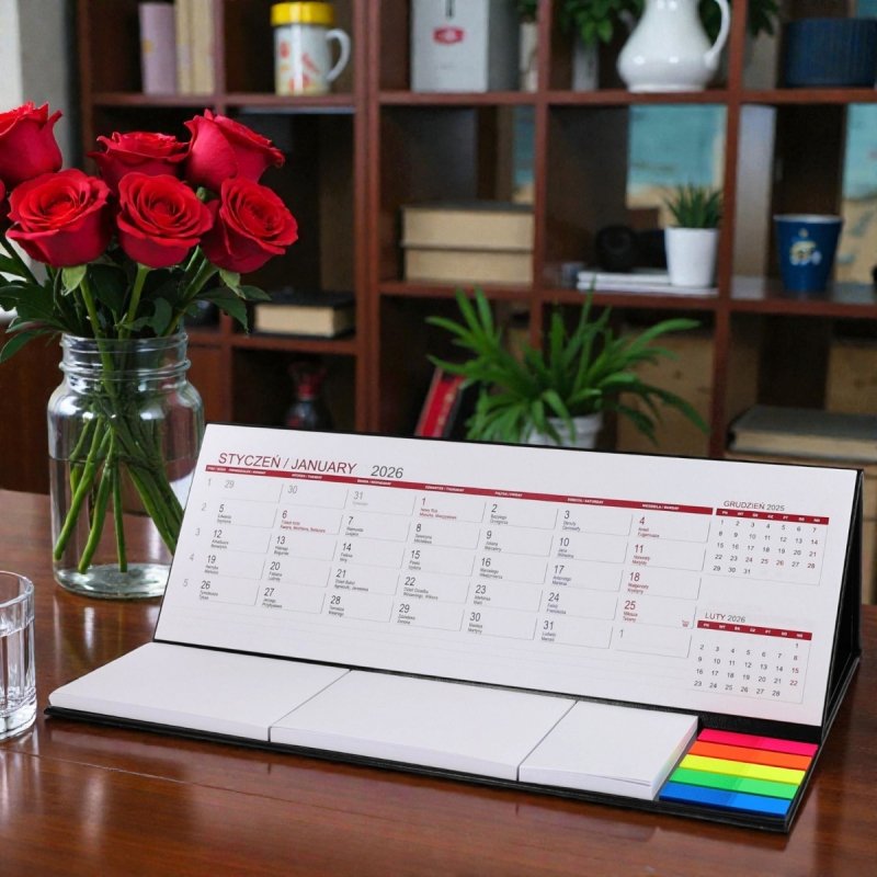 Kalendarz biurkowy z notesami i znacznikami samoprzylepnymi MAXI 2026 niebieski