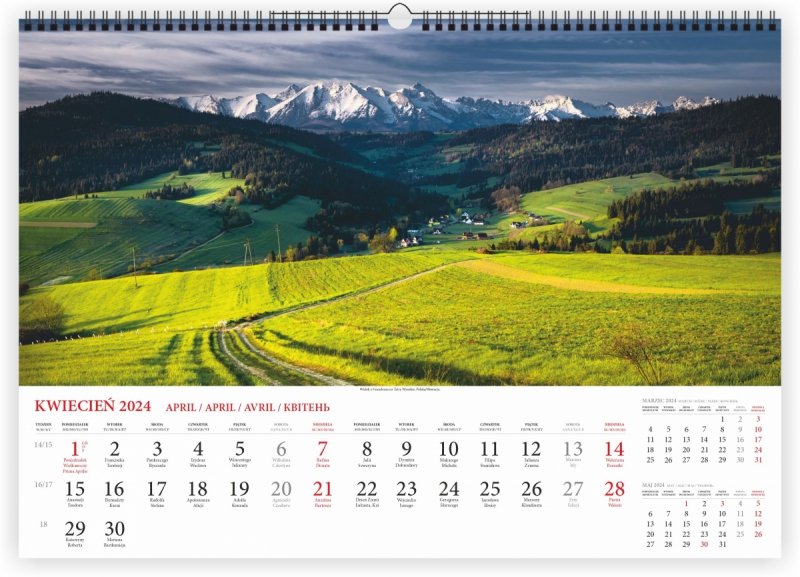 Kalendarz ścienny wieloplanszowy Tatry 2024 - kwiecień 2024