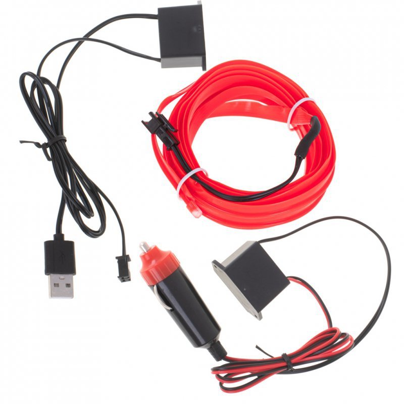 Oświetlenie ambientowe LED do samochodu / auta USB / 12V taśma 3m czerwona