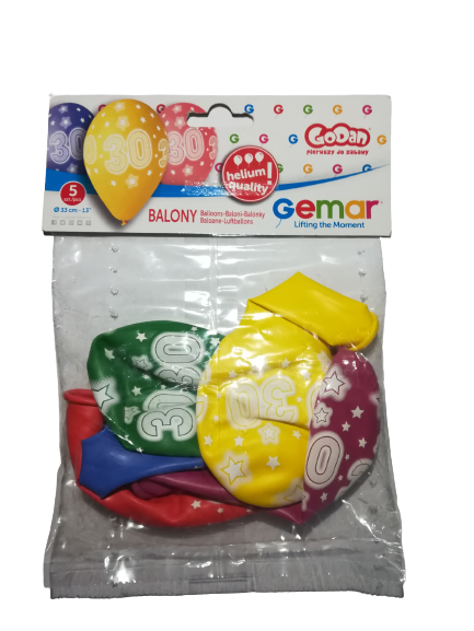 Balony-Godan-zestaw-na-30-urodziny-5-sztuk-kolorowe 