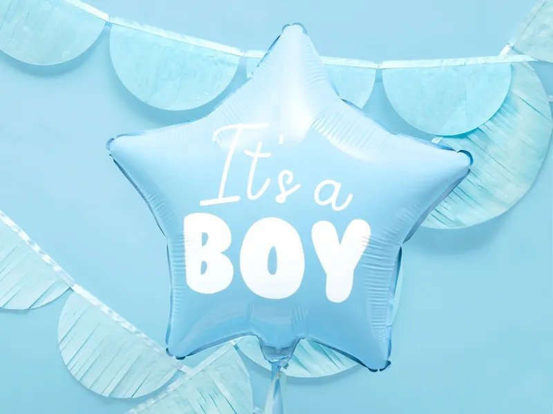 Balon foliowy &quot;It's a boy&quot; na baby shower gwiazda niebieska 48cm