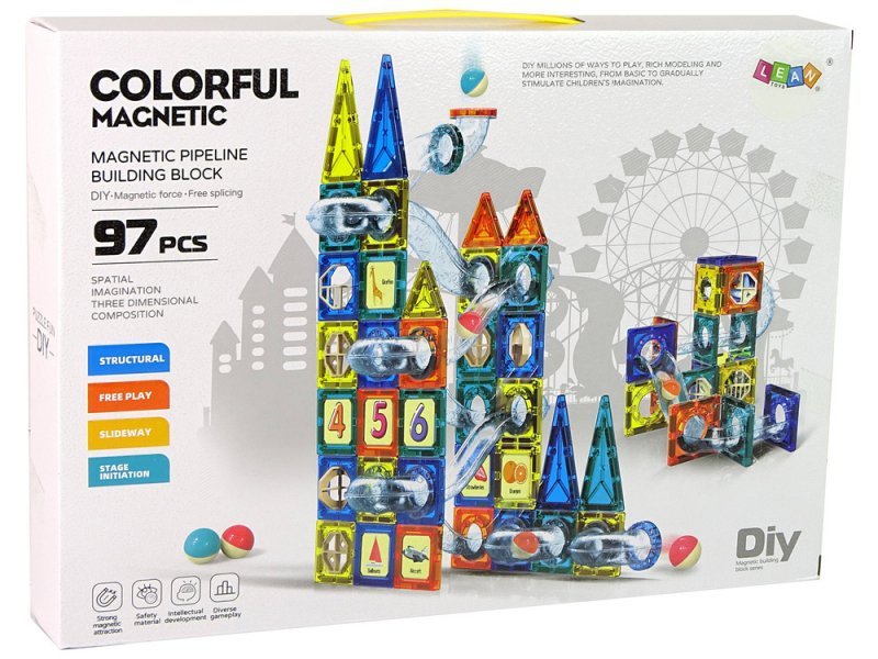 Klocki Magnetyczne Zamek Tor Dla Kulek 97 Elementów