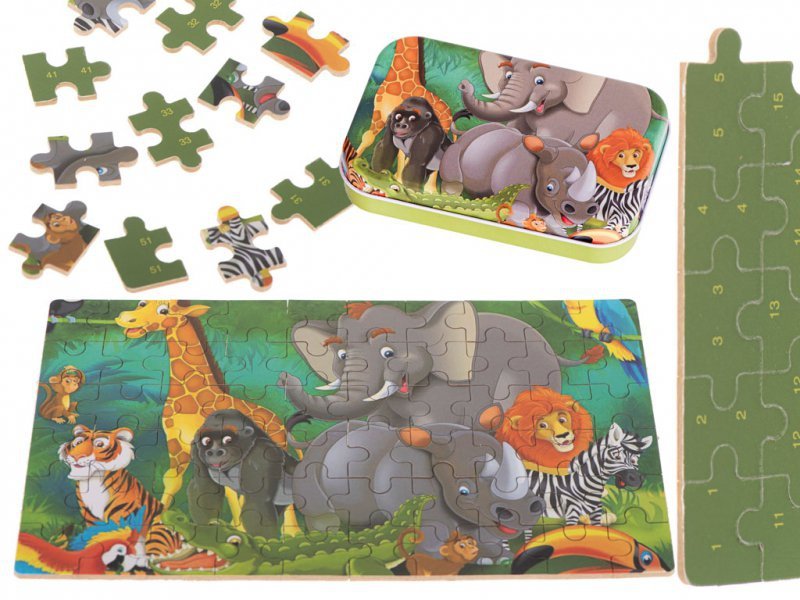 Puzzle dla dzieci bajkowe w puszce dżungla 60 el