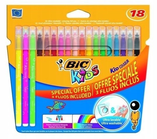 Flamastry-BIC-Kid-Couleur-15+3-fluo