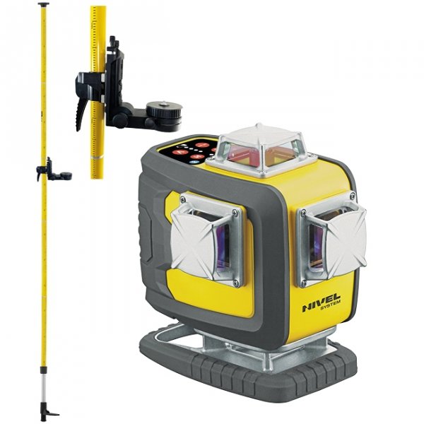 Nivel System CL4D-R Czerwony multi-laser krzyżowy (4 x 360°), Bluetooth + Tyczka LP36