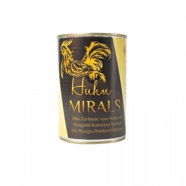 MIRALS Huhn - delikatny kurczak na puree z marchwi i botwinką i chutneyem z mango i malin (400g)