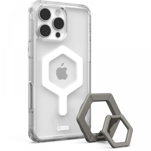 UAG Plyo Magsafe Bundle - obudowa ochronna do iPhone 16 Pro Max kompatybilna z MagSafe oraz podstawka Magnetic Ring Stand (ice-white/titanium) 