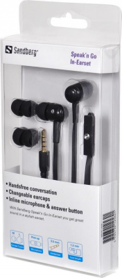 Słuchawki douszne z mikrofonem SANDBERG 125-62 (1.2m /3.5 mm wtyk/Czarny)