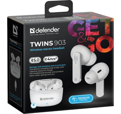 Słuchawki bezprzewodowe DEFENDER TWINS 903 (Biały)