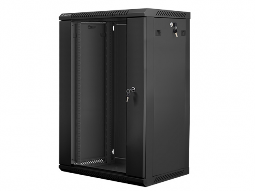 Szafa instalacyjna wisząca 19&#039;&#039; 18U 600X450mm czarna (drzwi      szklane)