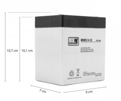 Akumulator AGM 12 V 5 Ah 3-5 lat 90  × 70 × 107 mm 1,40 kg Faston 187 MWS 5-12