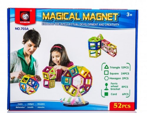 Kolorowe klocki magnetyczne MAGICAL MAGNET 52 SZT #E1