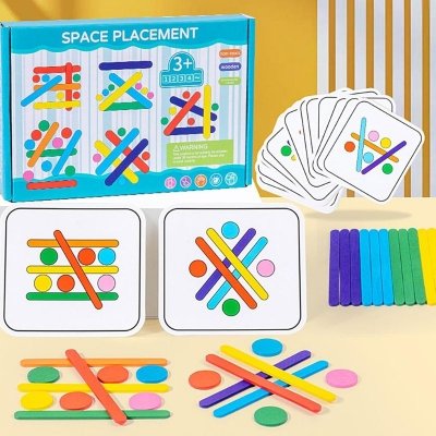 Zabawka edukacyjna Montessori dla dzieci – drewniane patyczki + karty