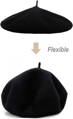 Beret czarny klasyczny miękki z antenką