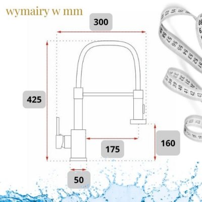 Bateria kuchenna czarna mat z wyciąganą wylewką 2 funkcje