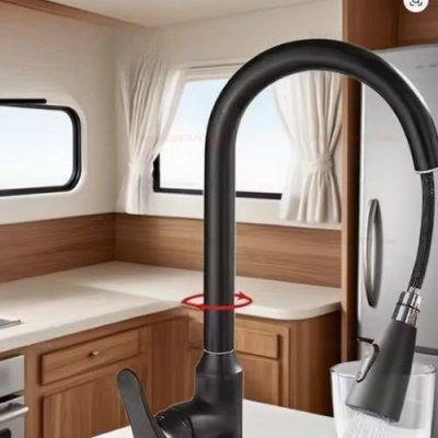 Bateria kuchenna czarna matowa z wyciąganą wylewką 360°