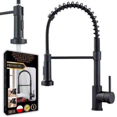 Bateria kuchenna czarna mat z wyciąganą wylewką 2 funkcje