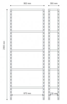 Regał magazynowy 2000x950x300 - 5 półkowy lekki R-1-05-01