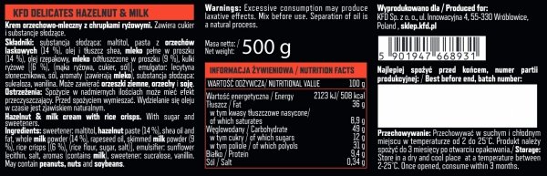  KFD Delicates Hazelnut &amp; Milk 500g informacja żywieniowa